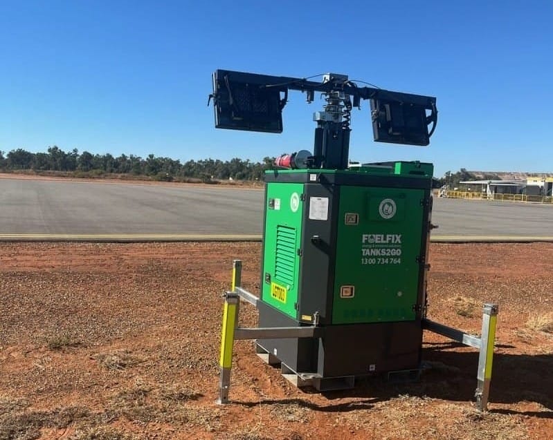 HL270 HYBRID LIGHTING TOWER PROVIDING LIGHT AT BRAVUS MINING AIRPORT IN QUEENSLAND